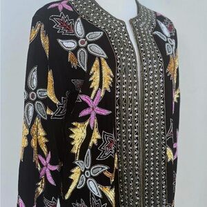 Embroidered Black Jacket with Gold and Pink Accents